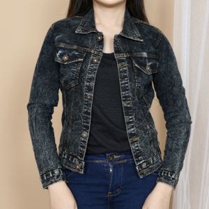 Jaket Jeans Wanita Dewasa Snow Hitam Keren Kancing Terbaru Kekinian Murah