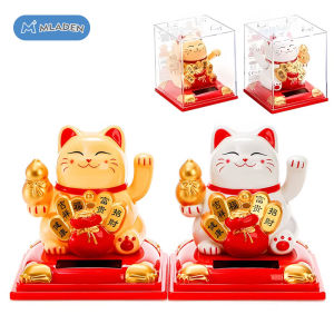 MLADEN Mini Solar Lucky Cat Feng Shui Ornament CatFortune Lucky Cat Ornaments Gifts Waving Fortune Figurine Cat 开运猫