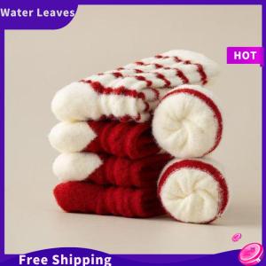 [Water]Hot Sale Freeshipping 6 đôi mùa đông năm Mới Vớ nhung với sọc trắng đỏ cho phụ nữ vớ giữa ống cô gái ấm áp sang trọng vớ Đỏ món quà giáng sinh