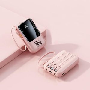 Mini Power bank 20000mah PD 66W Fast Charging Built-in 3 Cables Digital Display Powerbank Portable External Battery Pack