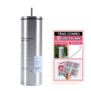 Cốc giữ nhiệt Americano loại Cao Ly giữ nhiệt Inox 304 dung tích 600ml Tặng kèm túi xách Ống hút Sticker 2D Giữ nhiệt 6- 12 tiếng