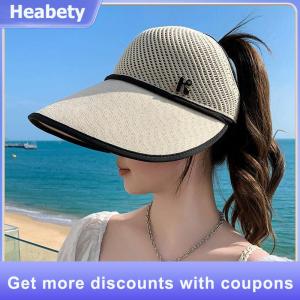 【Heabety】 Straw Sun Hat for Women Wide Brim Empty Top Lightweight Adjustable for Outdoor Travel Beach Sunshade