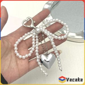 Vacaka Sweet Pearl Bow Pendant Heart Keychain Phone/Bag Pendant Accessories Y2K Style 1Pc