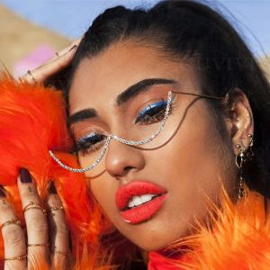 HUIHEYU Elegant Punk Eyewear Decoration Sunglasses Diamond For Women For Men Fake Glasses Half Frame Glasses Diamond Sunglasses Frames Rhinestone Eyeglasses Frames