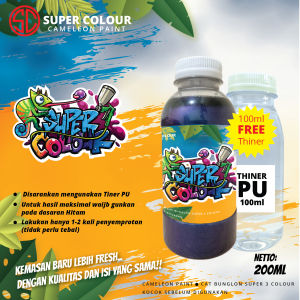 Cat Bunglon 200ml tiga warna  Biru Merah Ungu SUPER COLOUR Bergaransi GRATIS TINER PU 100ML