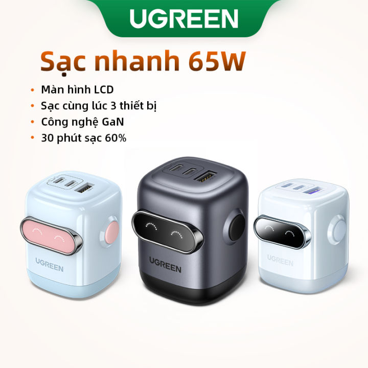 UGREEN Uno RoboGaN 65W 30W USB-C RG2 3-Port Fast Suitable for iPhone 16 15 13 Pro Max iPad Laptop Samsung S24 Super Foldable Wall Charger Model: 45001