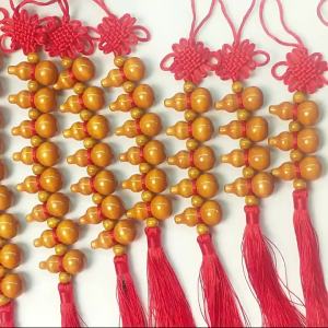 手工编织中国结五福桃木葫芦挂件五帝钱木葫芦家居车载挂饰Five Emperors Qian Mu Gourd Home Car Hanging Decoration