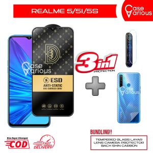 PROMO Paket 3 in 1 Tempered Glass Realme 5/5i/5S Anti Gores Anti Static + Tempered Glass Kamera+Skin