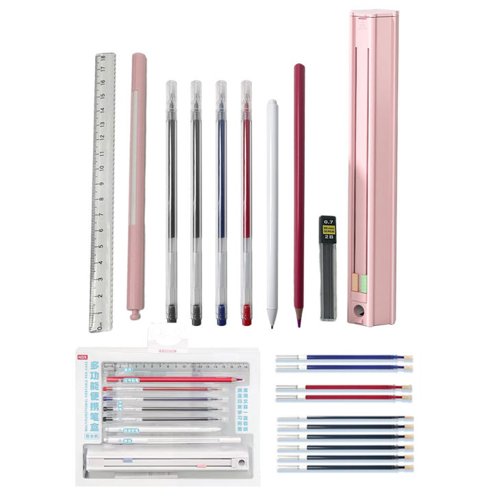 NBX Cute Pencil Box Hexagonal Standing Pen Holder Multi-Function Push ...