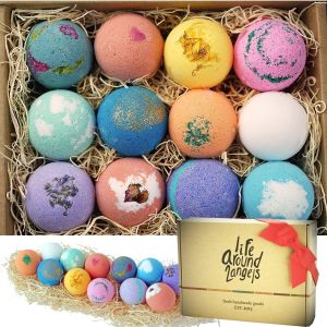 LifeAround2Angels Bath Bombs Gift Set 12 USA made Fizzies Shea & Coco Butter Dry Skin Moisturize for Bubble Spa Bath.Handmade Birthday Mothers day Gifts idea For Her/Him wife girlfriend