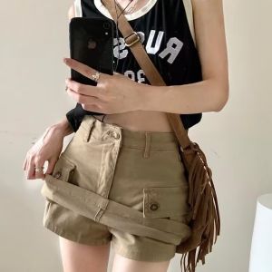2026新款辣妹卡其色a字工装半身裙女春夏牛仔裙性感包臀裙口袋裙