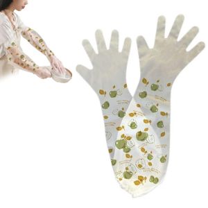 JURHOMIE 10Pcs Extra Long Disposable Gloves CPE Print Cleaning Long Gloves Durable Kitchen Cleaning Tool Extended Housework Gloves for Restaurant