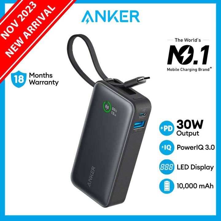 Anker Nano Power Bank, 10,000mAh with Built-In USB-C Cable, PD 30W