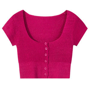🦋 VEVE Square Neck Short Sleeve Knit Sweater Sweet Hot Short Slim Crop Top blouses women new style 2023