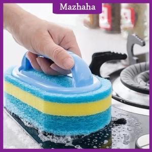 Mazhaha แปรงทำความสะอาดแบบหนาพร้อมด้ามจับอุปกรณ์ทำความสะอาดฟองน้ำสำหรับห้องครัวกระเบื้องห้องน้ำฟองน้ำทำความสะอาดคราบในบ้าน