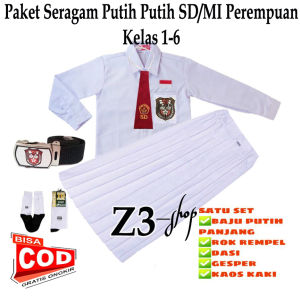 setelan seragam sekolah SD putih putih perempuan lengan panjang kelas 1-6 sd
