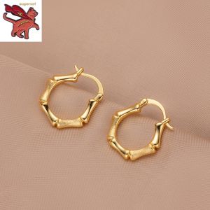 18K Saudi Gold Pawnable Cool Wind High Rising Bamboo Joint Light Sand Earrings for Women