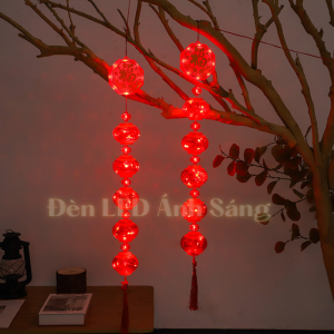 Dây Đèn LED Lồng Đèn Chữ Phúc 5 Quả màu đỏ Thả dài 1m Bóng to hiệu ứng ánh sáng đẹp Trang trí Lễ Tết