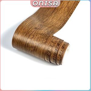 Onisa Wood Grain PVC Self Adhesive Wallpaper Waterproof Skirting Line Wood Baseboard Wall Border Sticker
