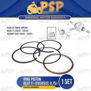 Ring Piston Beat FI (Oversize 0.75) - Ring Cincin Seher Seker Diameter 075 Honda Scoopy ESP