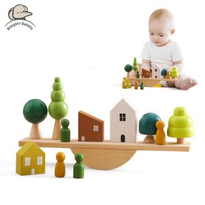 Montessori Sensory Toys Stacking Toys For Baby Forest Houses Replica Wooden Forest Blocks Early Childhood Education Game Gift2026