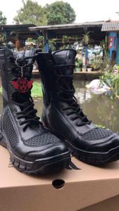 APIK SEPATU PDL TNI POLRI TAWON TALI BIASA KULIT SAPI hitam pertengahan betis