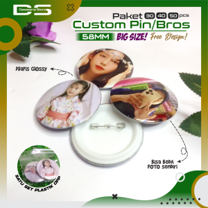 (Paket 304050 Pcs) Cetak Pin Peniti 58mm Big Size Custom Free Design