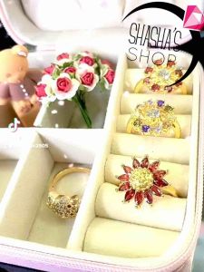 nhẫn hoa mạ vàng đính đá màu xink đẹp