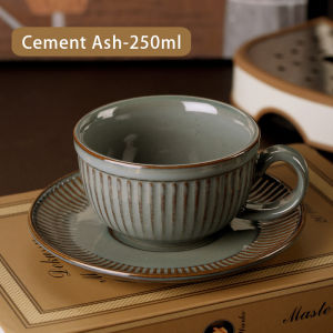 Bincoo Ceramic Coffee Cup and Saucer Set Japanese Retro Latte Coffee Mug Latte Cup Hand Pour 250ml