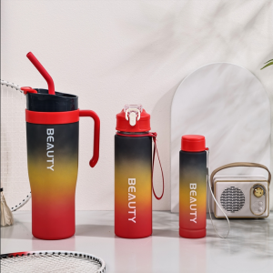 (Buy One take 2) Gradient Color Water Tumbler with Straw Handle and Stickers Bottle Set