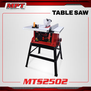 MPT Table Saw MTS2502 - 220-240V/50~60Hz 1600W 660X505MM with white top black stand and control panel.