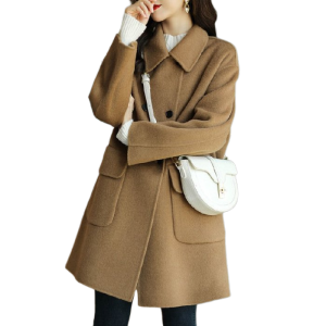 High-end Herringbone Woolen Coat Thickened Warm Tweed Jacket Slimming Medium Long Coat Woolen Coat