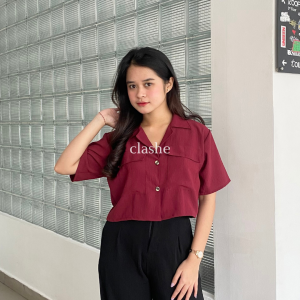 Viny Shirt Kemeja Wanita Lengan Pendek Crinkle Airflow Anti Lecek Terbaru Kekinian Korean Style Ootd by Clashe