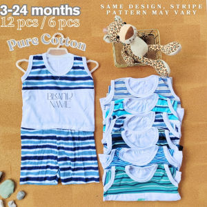 12 PCS / 6 PCS SANDO SHORT BOYS 3-18 MONTHS COTTON BABY TERNO CLOTHES
