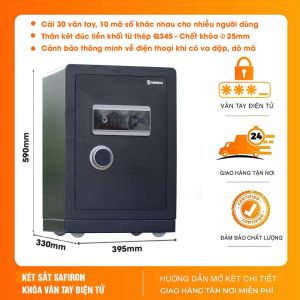 [BH 6 NĂM] Két Sắt Nhập Khẩu Safiron 60LS Vân Tay Điện Tử Kết Nối App Điện Thoại