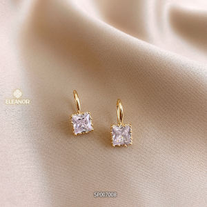 Bông tai nữ chuôi bạc 925 Eleanor Accessories khuyên tai móc câu đính đá hình vuông phụ kiện trang sức 7008