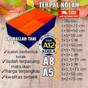 terpal kolam ikan tipe A5 A8 A12 sudah berbentuk kotak kuat dan rapi ukuran 2x1x1 3x1x1 2x1x75 untuk budidaya ikan
