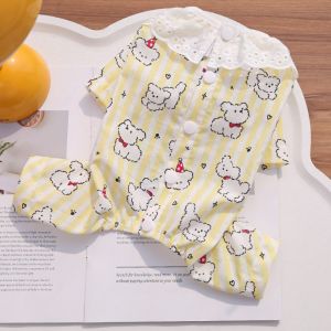 MIRELAE Thiết kế cài nút Bộ đồ ngủ cho chó Họa tiết sọc Vải cotton Đồ ngủ cho thú cưng Mềm mại Thoáng khí Áo sơ mi cho chó con Dành cho chó nhỏ.