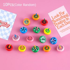 YUDESHUI 10Pcs Màu sắc sống động Đồ chơi quay gỗ Gỗ Màu sắc ngẫu nhiên Con quay gỗ Di động Con quay gỗ xoay Quà sinh nhật cho trẻ em