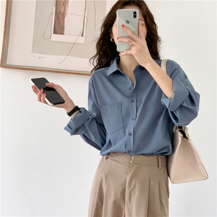 STOCK+COD】Blouse For Women Korean Style Long Sleeve Top Large Size Top  Loose Shirt Fashion Version Casual Slim Fit Multicolor Shirt