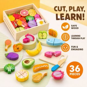 Starry Home.my Wooden Cutting Food Toy Set Pretend Kitchen Play Fruit Vegetable Dessert Safe Durable Montessori Kids Gift