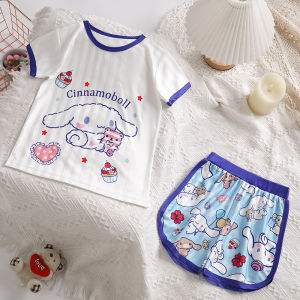 ชุดนอนเด็ก ชุดนอนแขนสั้นเด็กฤดูร้อนใหม่ ลายการ์ตูนแจ็คการ์ด เสื้อผ้าใส่อยู่บ้านสำหรับเด็กชายและเด็กหญิง