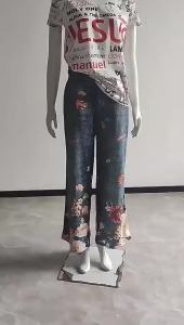 G7 Foreign Trade Cross-Border AliExpress ebay European and American Export Plus Size Womens Casual Pants Thin Jeans Wide-leg Pants Long Pants 7/7