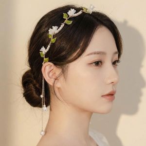 Temperament Lily of The Valley Pearl Headband Fairy Tassel Hair Band High-end Exquisite Flower Headdress
