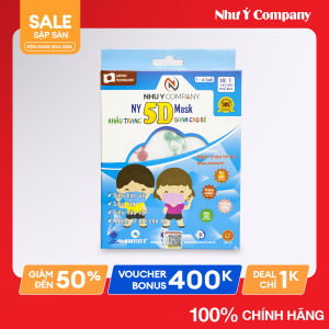 Khẩu trang 5D cho bé kháng khuẩn hộp 10 cái nhiều màu sắc họa tiết hoạt hình vui nhộn hàng cao cấp không xù lông không đau tai đạt chứng nhận của bộ y tế | Như Ý Company (Màu ngẫu nhiên)