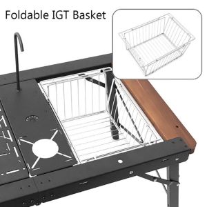 FZIPUA Hollow Design Foldable IGT Basket 304 Stainless Steel Portable Drain Basket Multifunctional IGT Table Accessories Camping Picnic Basket Outdoor