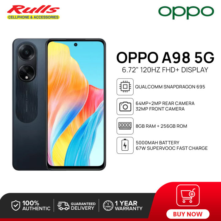 OPPO A98 5G Smartphone, 8GB+256GB, Snapdragon 695, 6.72” FHD+ 120Hz  Display, 64MP Dual Rear Camera, 5000mAh Battery, 67W SuperVooc Charge
