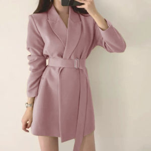 เสื้อสูทผู้หญิง มีเข็มขัด แขนยาว สูททำงาน เสื้อคลุมแบบทางการสีทึบ เข้าชมราคาล่าสุด