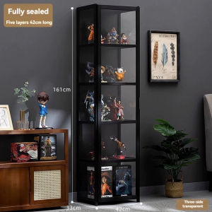 4/5 Layers Bamboo Display Cabinet Acrylic 2 Doors 3-sided Transparent Glass Garage Kit Storage