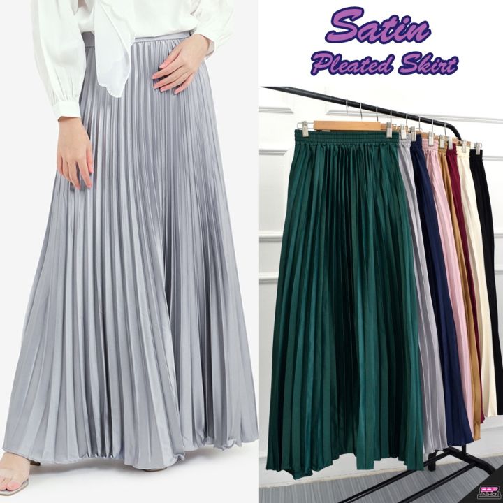 PPF 37428 Satin Pleated Skirt Kembang Berlipat Satin Skirt Flowy Palas ...